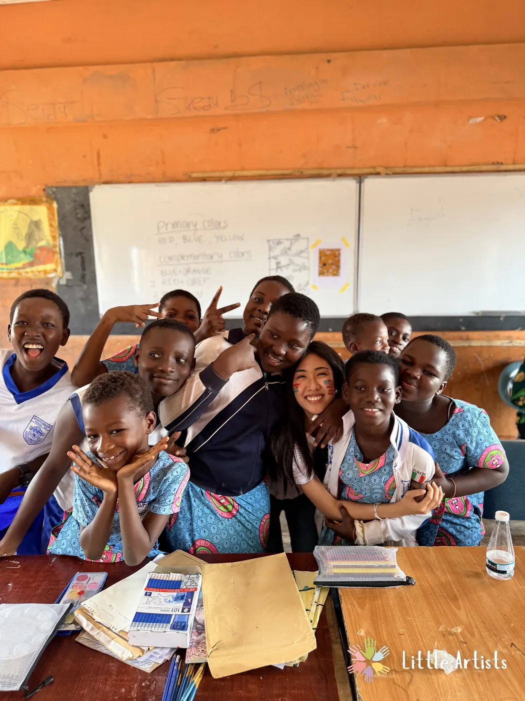 The Little Artists team with a class of students at Achimota Anglican Basic School