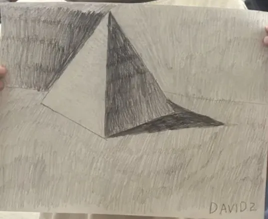 Pencil drawing of a pyramid by David, age 12